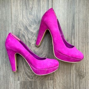 Fuschia Suede Barbie Platform Heel Round Toe Shoe Party Dress Art Chic Prom Date